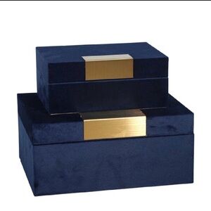 Navy Velvet Decorative Storage Box Set with Gold Accent